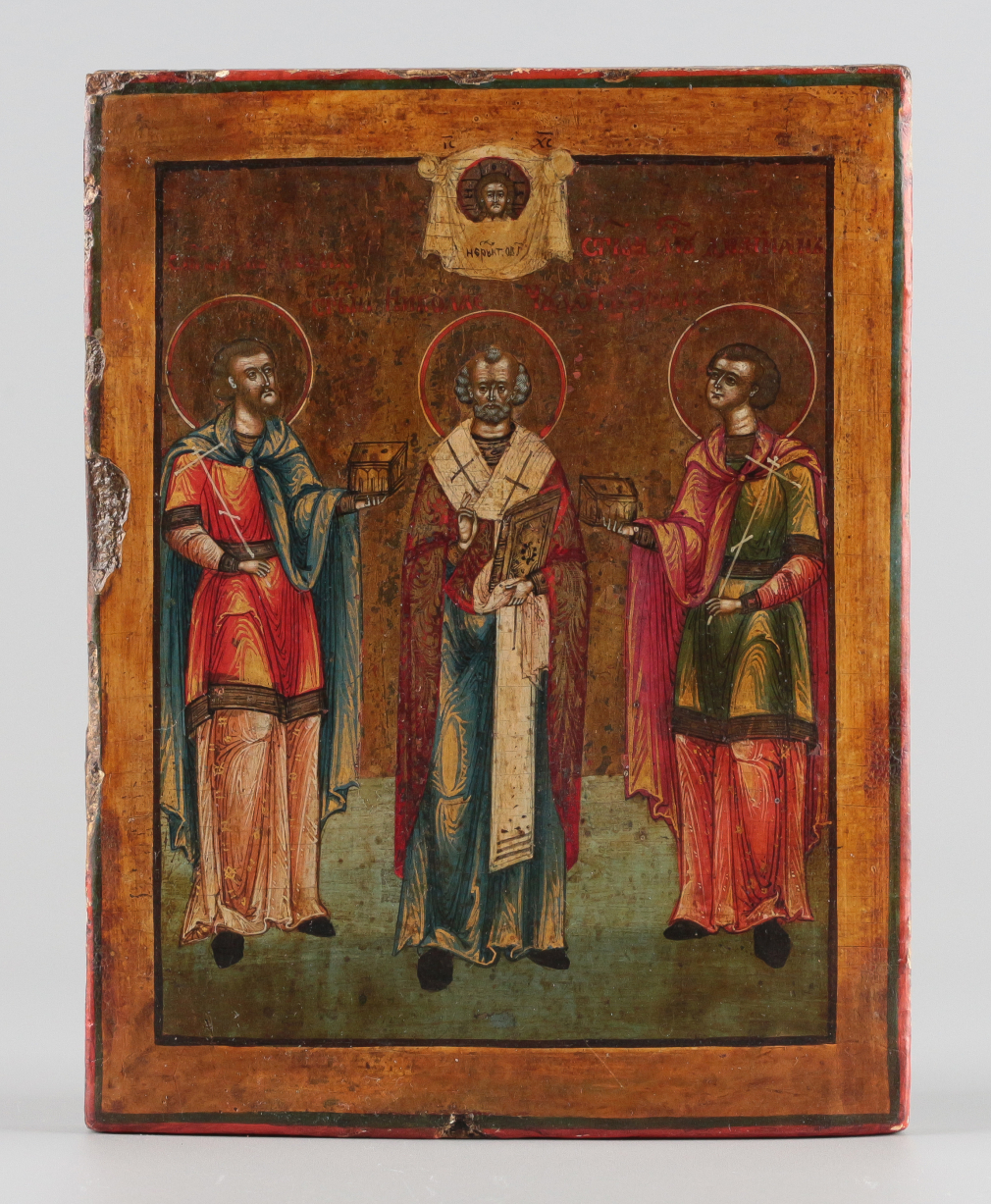 Икона Святые Косма, Дамиан и Николай Чудотворец - фото - 6